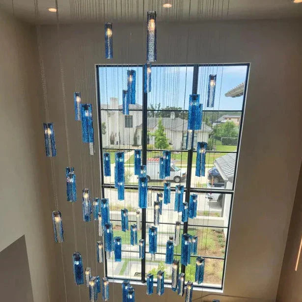 Art Design 1/25/60/84-Light Colorful Rectangle Cluster Glass Tile Pendant/Chandelier - Zelnolighting
