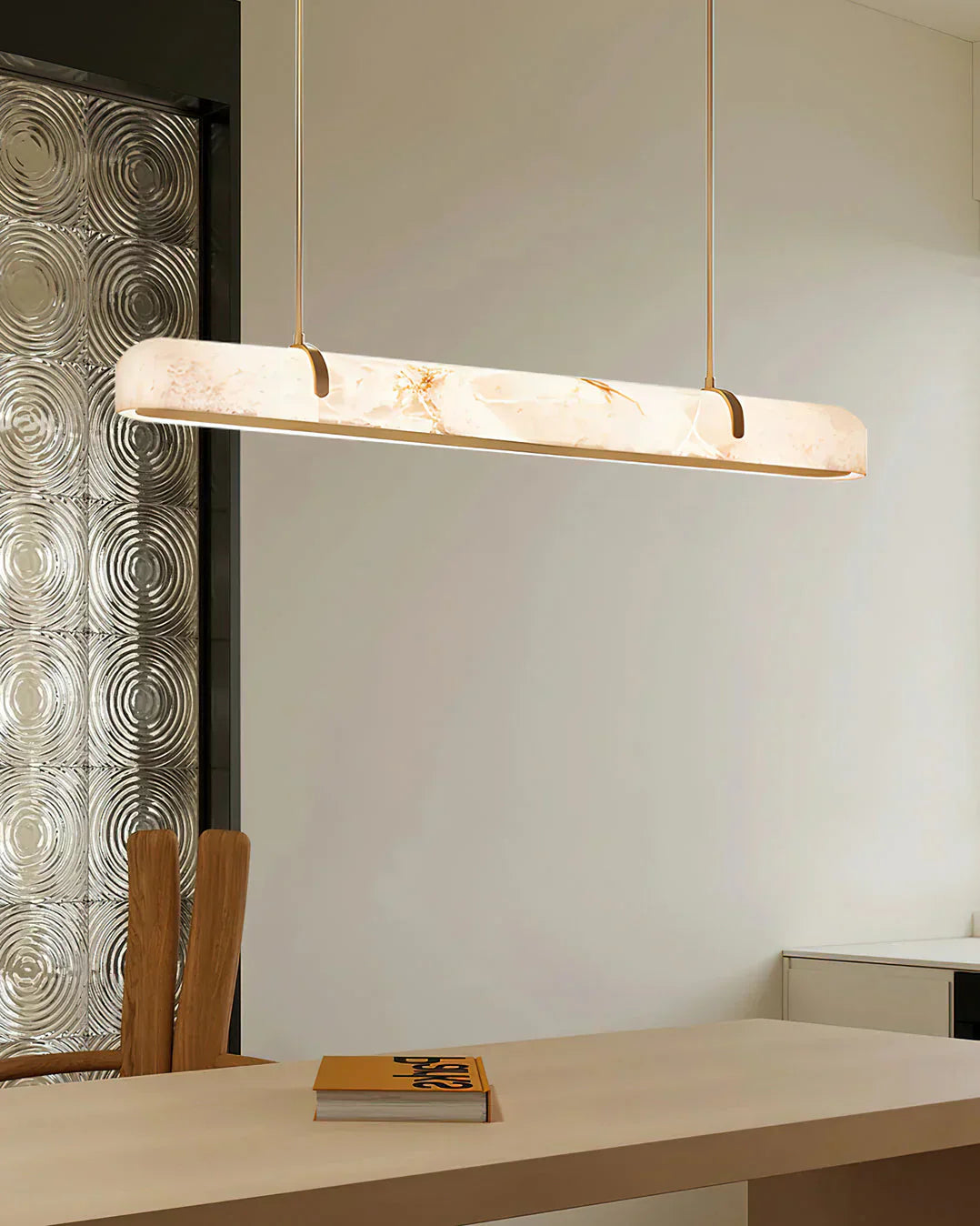 Linear Alabaster Chandelier, Kitchen Island Pendant Light - Zelnolighting