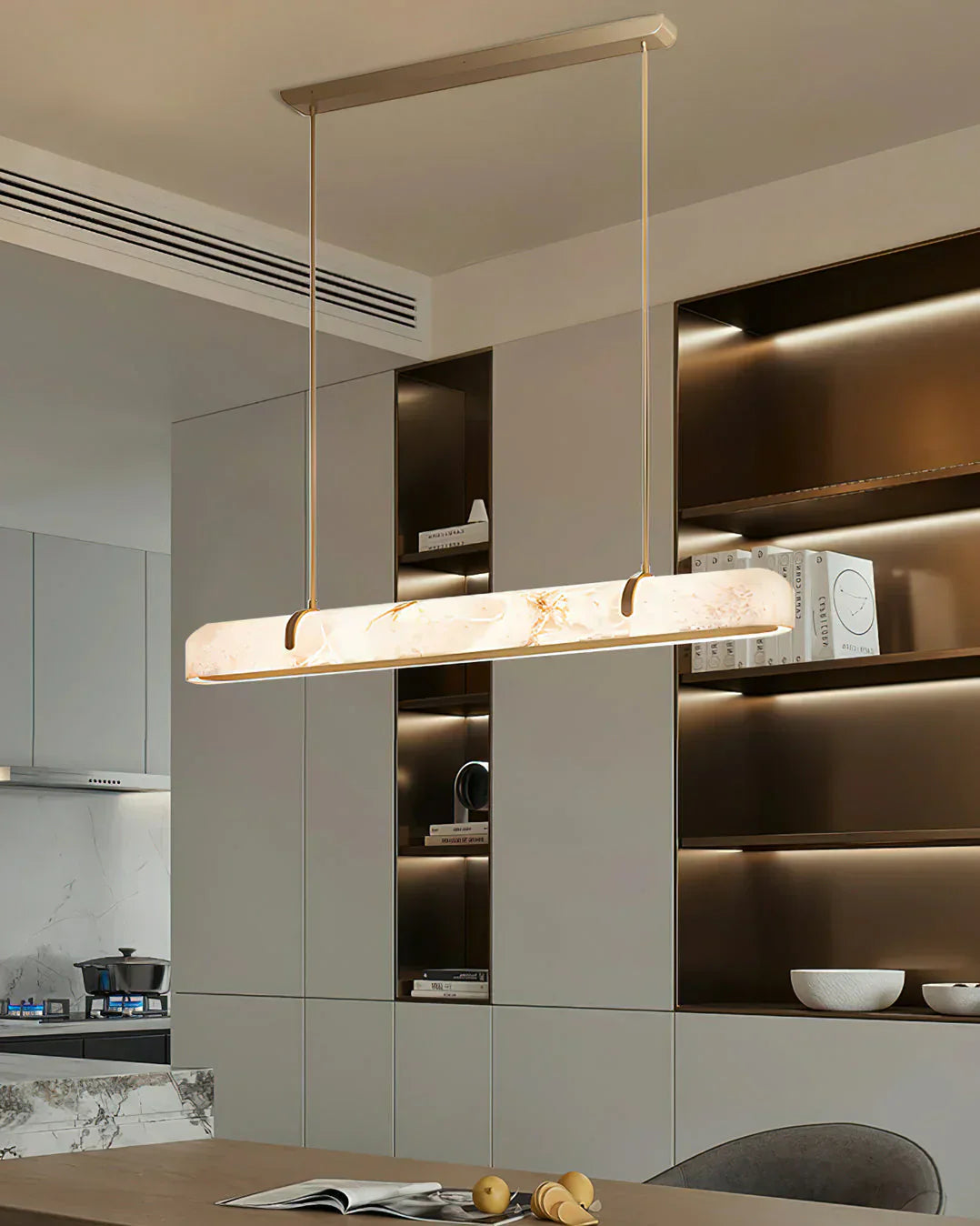Linear Alabaster Chandelier, Kitchen Island Pendant Light - Zelnolighting