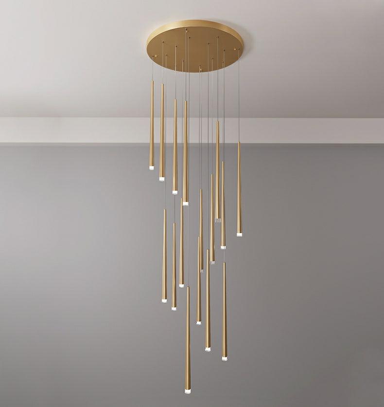 Minimalism Foyer Staircase Chandelier Ceiling Pendant Lighting Fixture For Living Room Entryway In Gold/ Black Finish - Zelnolighting
