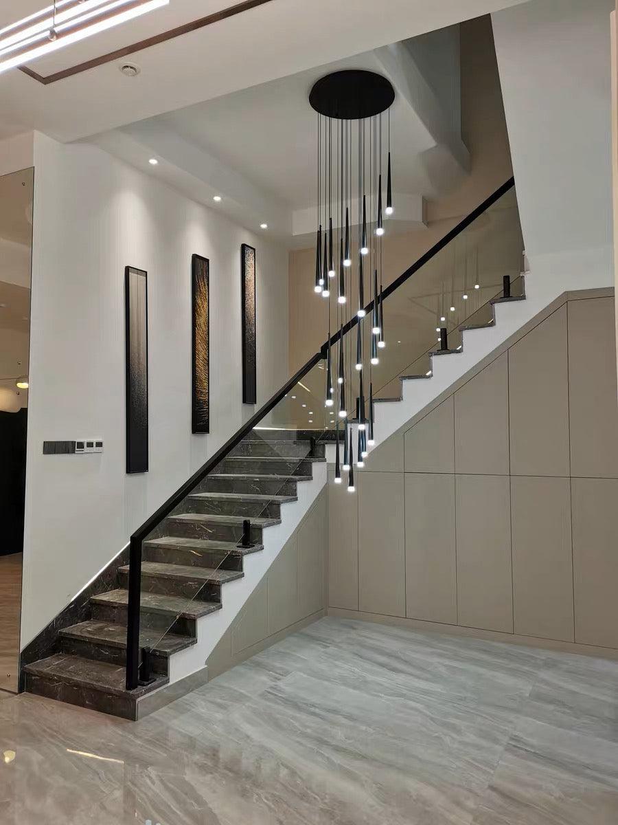Minimalism Foyer Staircase Chandelier Ceiling Pendant Lighting Fixture For Living Room Entryway In Gold/ Black Finish - Zelnolighting