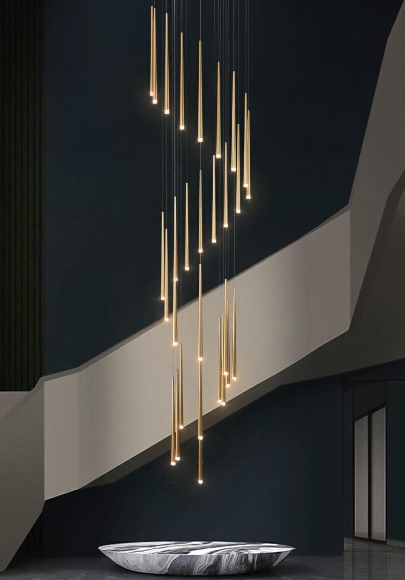 Minimalism Foyer Staircase Chandelier Ceiling Pendant Lighting Fixture For Living Room Entryway In Gold/ Black Finish - Zelnolighting