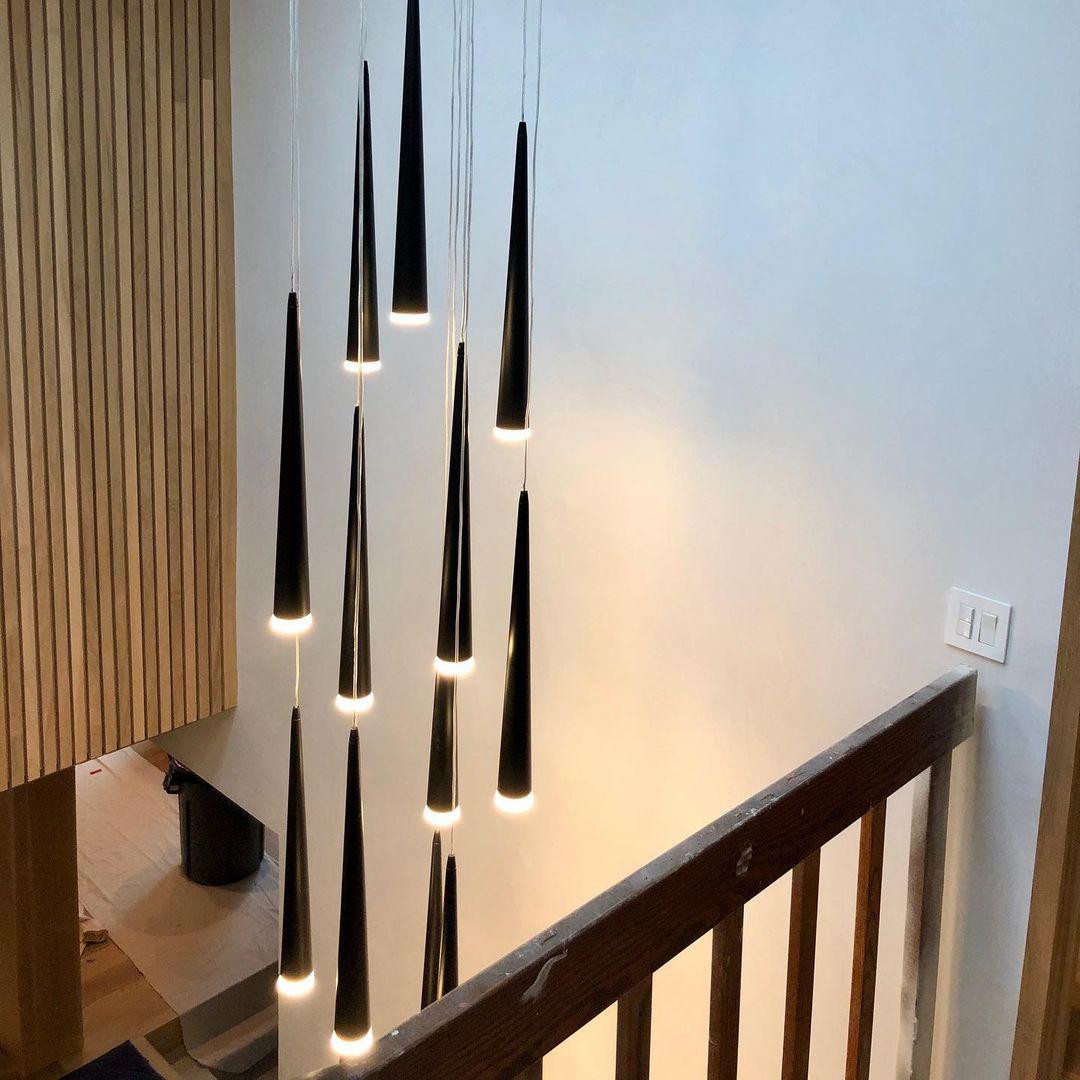 Minimalism Foyer Staircase Chandelier Ceiling Pendant Lighting Fixture For Living Room Entryway In Gold/ Black Finish - Zelnolighting