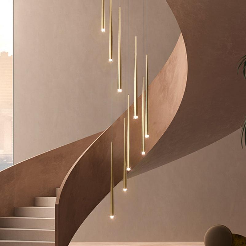 Minimalism Foyer Staircase Chandelier Ceiling Pendant Lighting Fixture For Living Room Entryway In Gold/ Black Finish - Zelnolighting