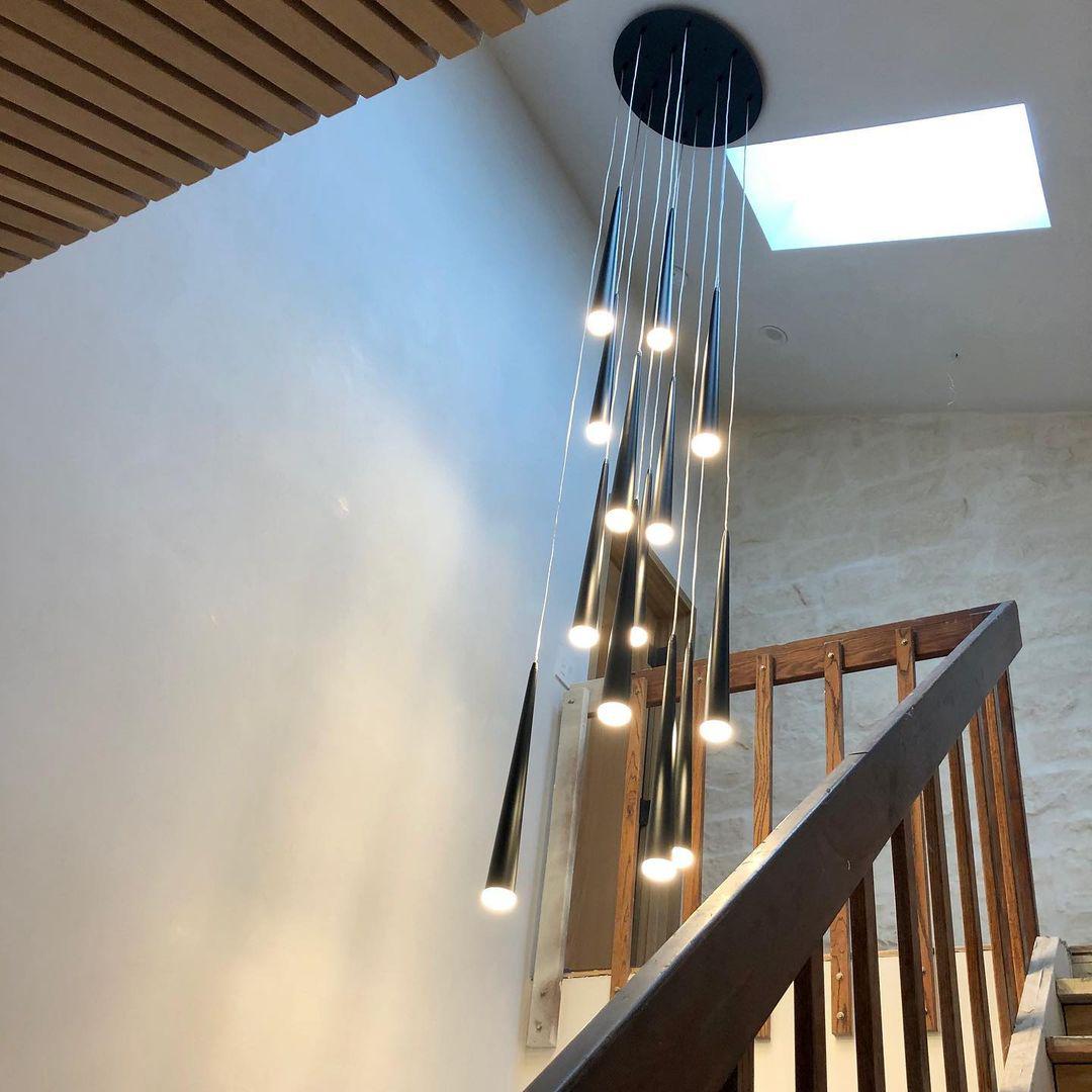 Minimalism Foyer Staircase Chandelier Ceiling Pendant Lighting Fixture For Living Room Entryway In Gold/ Black Finish - Zelnolighting