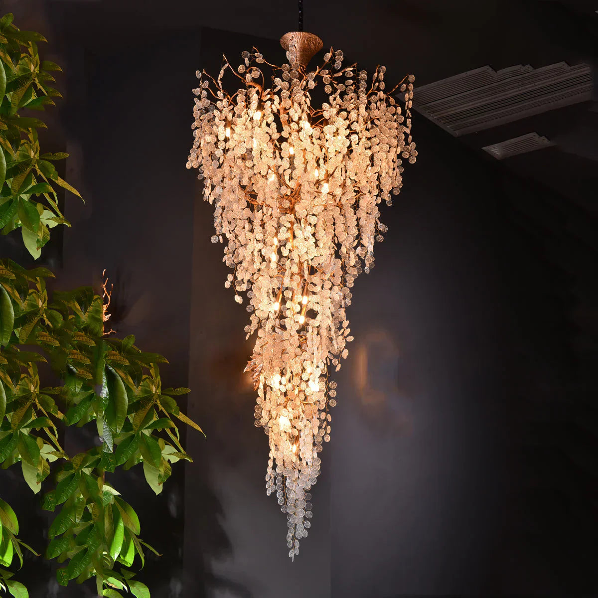 Modern Unique Artistic Flower Brass Branch Semi-flush Mount Chandelier for Living Room/ Hallway/ Entryway/ Staircase - Zelnolighting