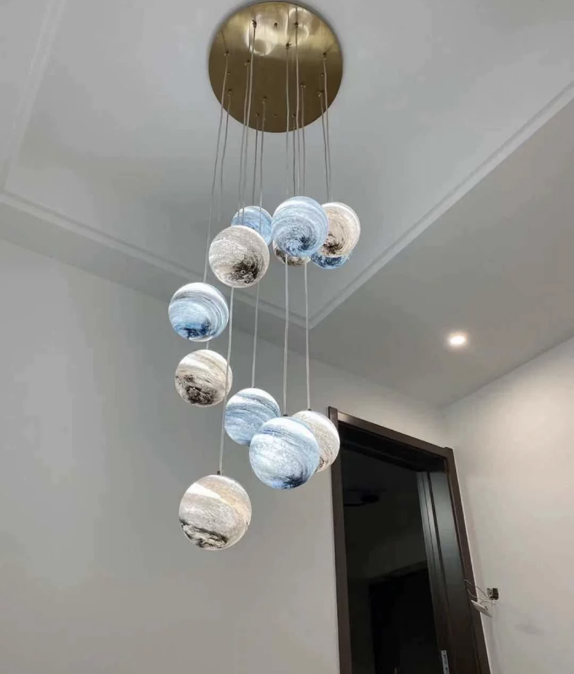 Nordic Planet Creative Long Ball Pendant Chandelier Staircase Foyer - Zelnolighting