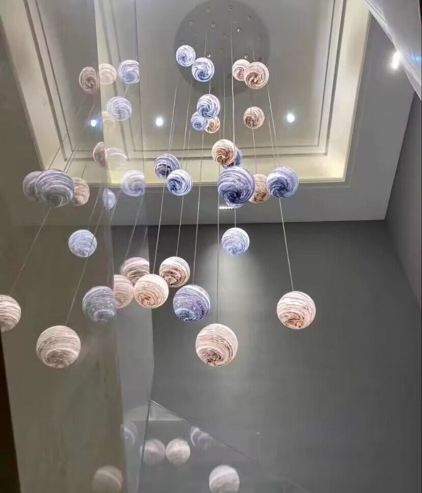 Nordic Planet Creative Long Ball Pendant Chandelier Staircase Foyer - Zelnolighting