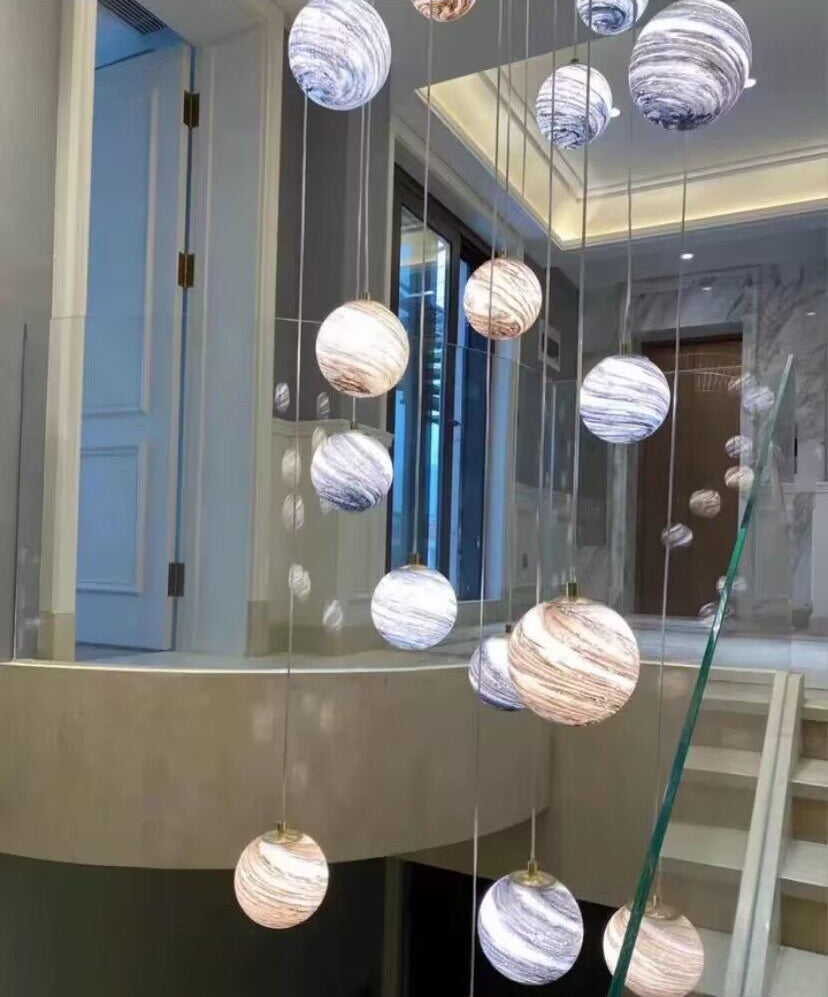 Nordic Planet Creative Long Ball Pendant Chandelier Staircase Foyer - Zelnolighting