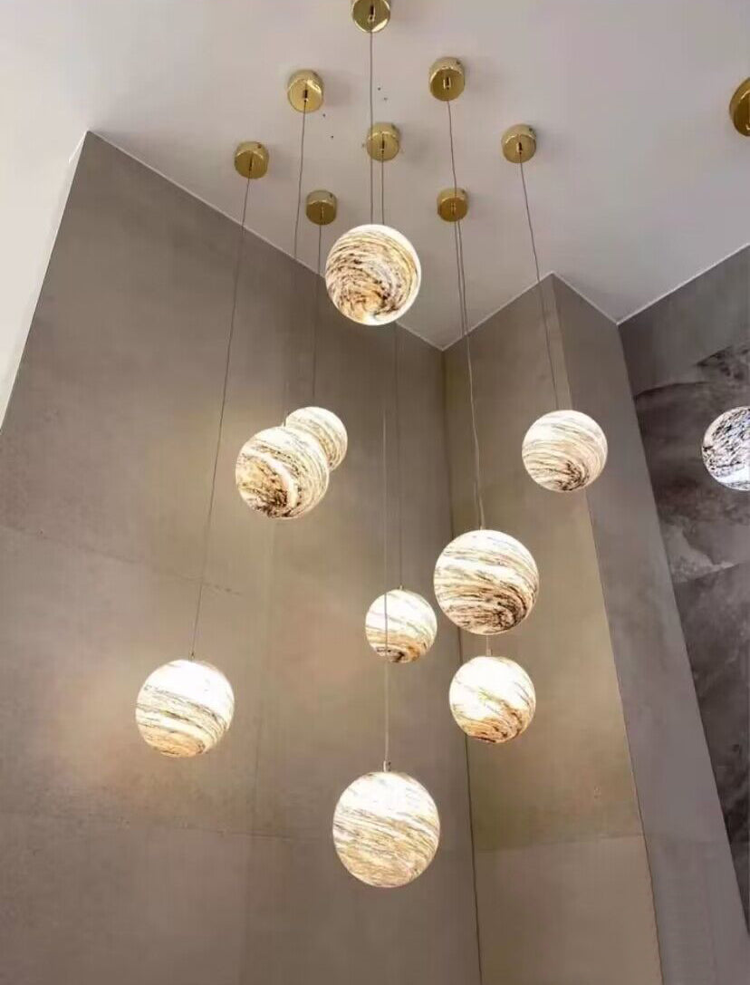 Nordic Planet Creative Long Ball Pendant Chandelier Staircase Foyer - Zelnolighting