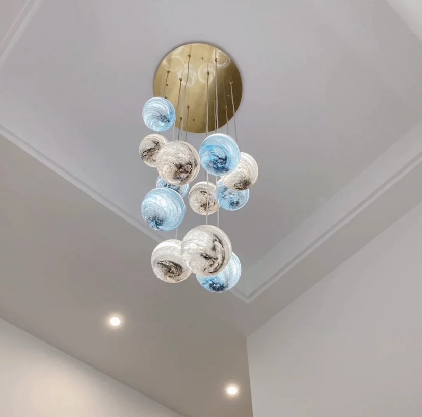 Nordic Planet Creative Long Ball Pendant Chandelier Staircase Foyer - Zelnolighting