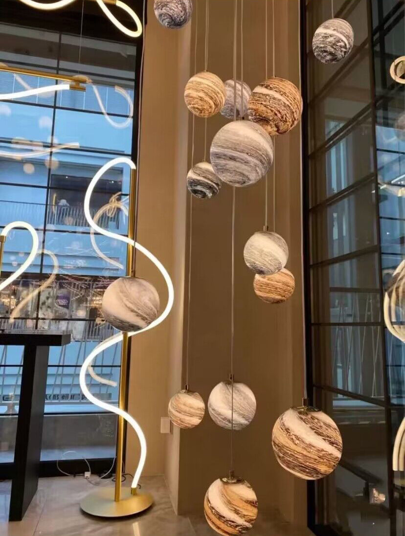 Nordic Planet Creative Long Ball Pendant Chandelier Staircase Foyer - Zelnolighting