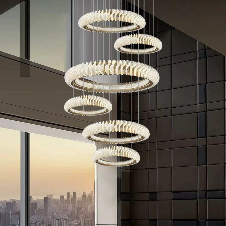 Extra Large Multi-layers Rings Crystal Chandelier Modern Art Waves Creative Pendant Light For High-ciling Foyer/Hallway/Staircase - Zelnolighting