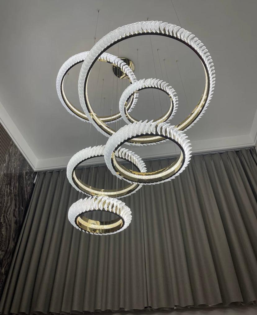 Extra Large Multi-layers Rings Crystal Chandelier Modern Art Waves Creative Pendant Light For High-ciling Foyer/Hallway/Staircase - Zelnolighting