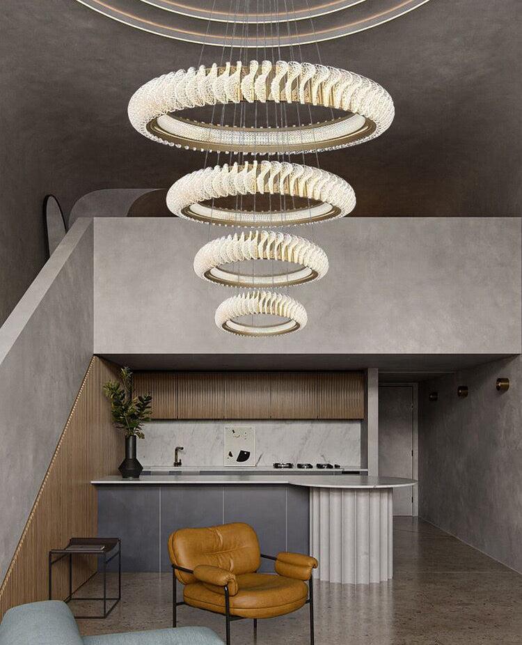 Extra Large Multi-layers Rings Crystal Chandelier Modern Art Waves Creative Pendant Light For High-ciling Foyer/Hallway/Staircase - Zelnolighting