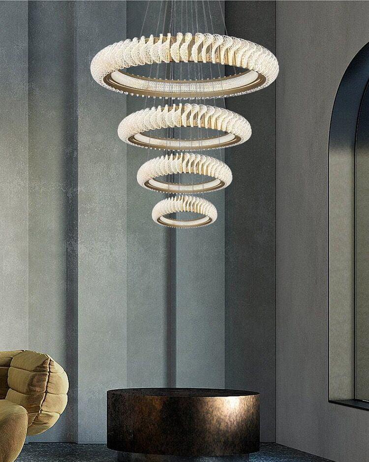Extra Large Multi-layers Rings Crystal Chandelier Modern Art Waves Creative Pendant Light For High-ciling Foyer/Hallway/Staircase - Zelnolighting