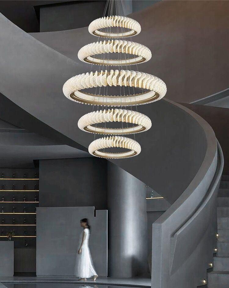 Extra Large Multi-layers Rings Crystal Chandelier Modern Art Waves Creative Pendant Light For High-ciling Foyer/Hallway/Staircase - Zelnolighting