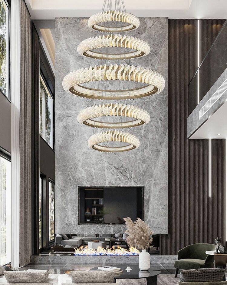 Extra Large Multi-layers Rings Crystal Chandelier Modern Art Waves Creative Pendant Light For High-ciling Foyer/Hallway/Staircase - Zelnolighting