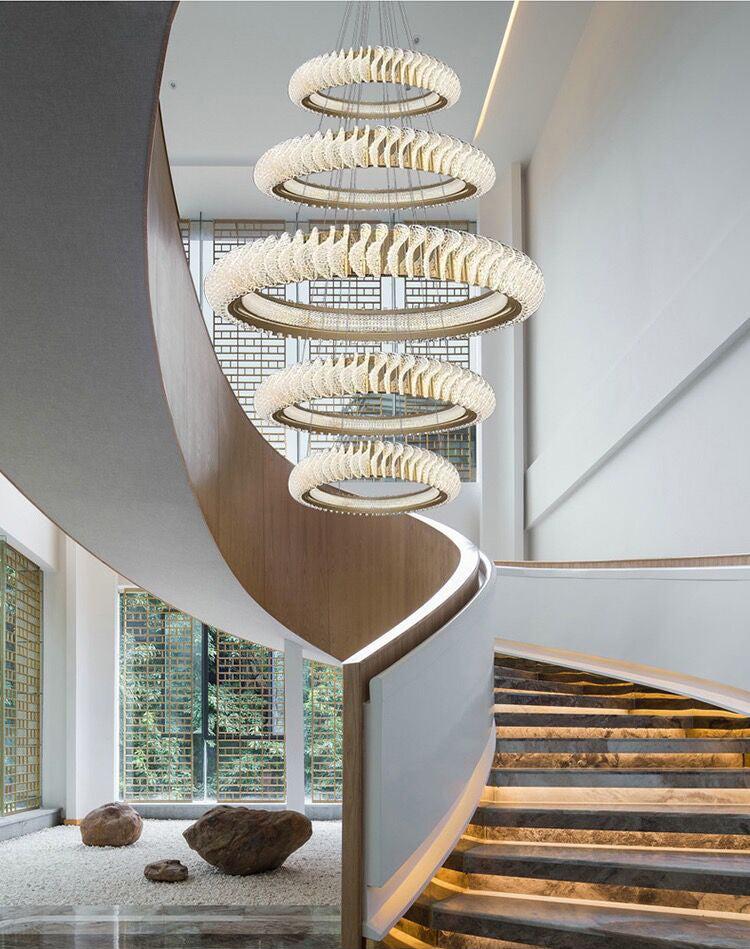 Extra Large Multi-layers Rings Crystal Chandelier Modern Art Waves Creative Pendant Light For High-ciling Foyer/Hallway/Staircase - Zelnolighting