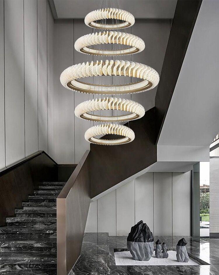 Extra Large Multi-layers Rings Crystal Chandelier Modern Art Waves Creative Pendant Light For High-ciling Foyer/Hallway/Staircase - Zelnolighting