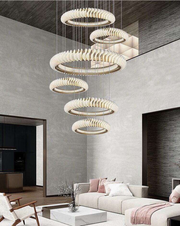 Extra Large Multi-layers Rings Crystal Chandelier Modern Art Waves Creative Pendant Light For High-ciling Foyer/Hallway/Staircase - Zelnolighting