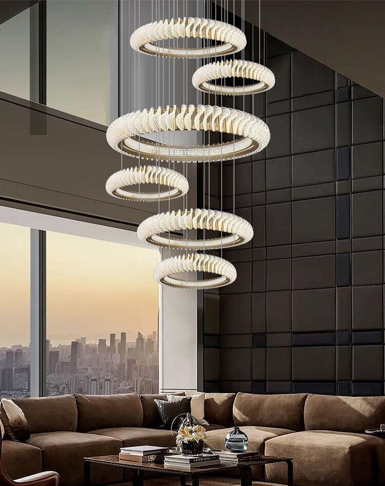 Extra Large Multi-layers Rings Crystal Chandelier Modern Art Waves Creative Pendant Light For High-ciling Foyer/Hallway/Staircase - Zelnolighting