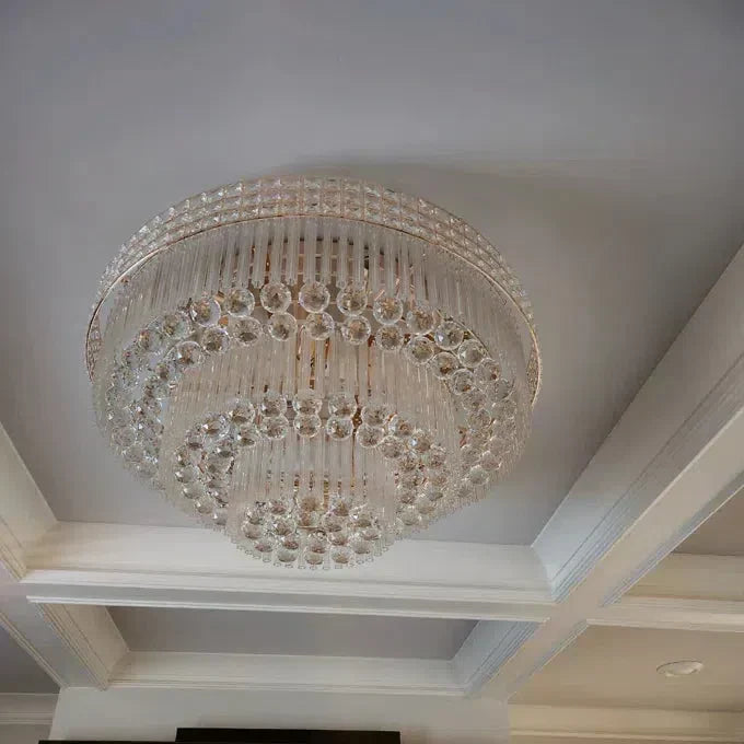 Extra Large Three Layers Round Luxury Flush Mounted Crystal Chandelier for Living Room - Zelnolighting