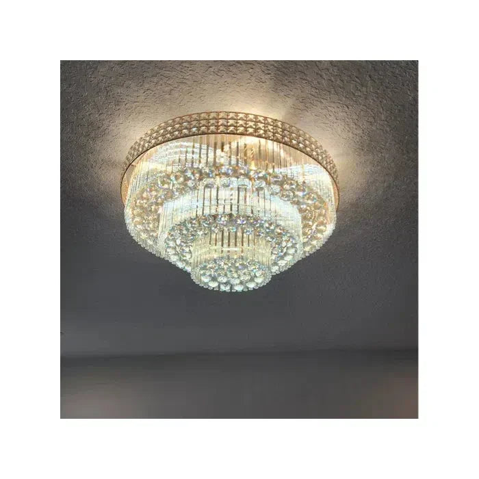 Extra Large Three Layers Round Luxury Flush Mounted Crystal Chandelier for Living Room - Zelnolighting
