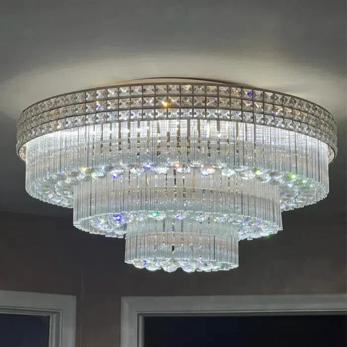 Extra Large Three Layers Round Luxury Flush Mounted Crystal Chandelier for Living Room - Zelnolighting