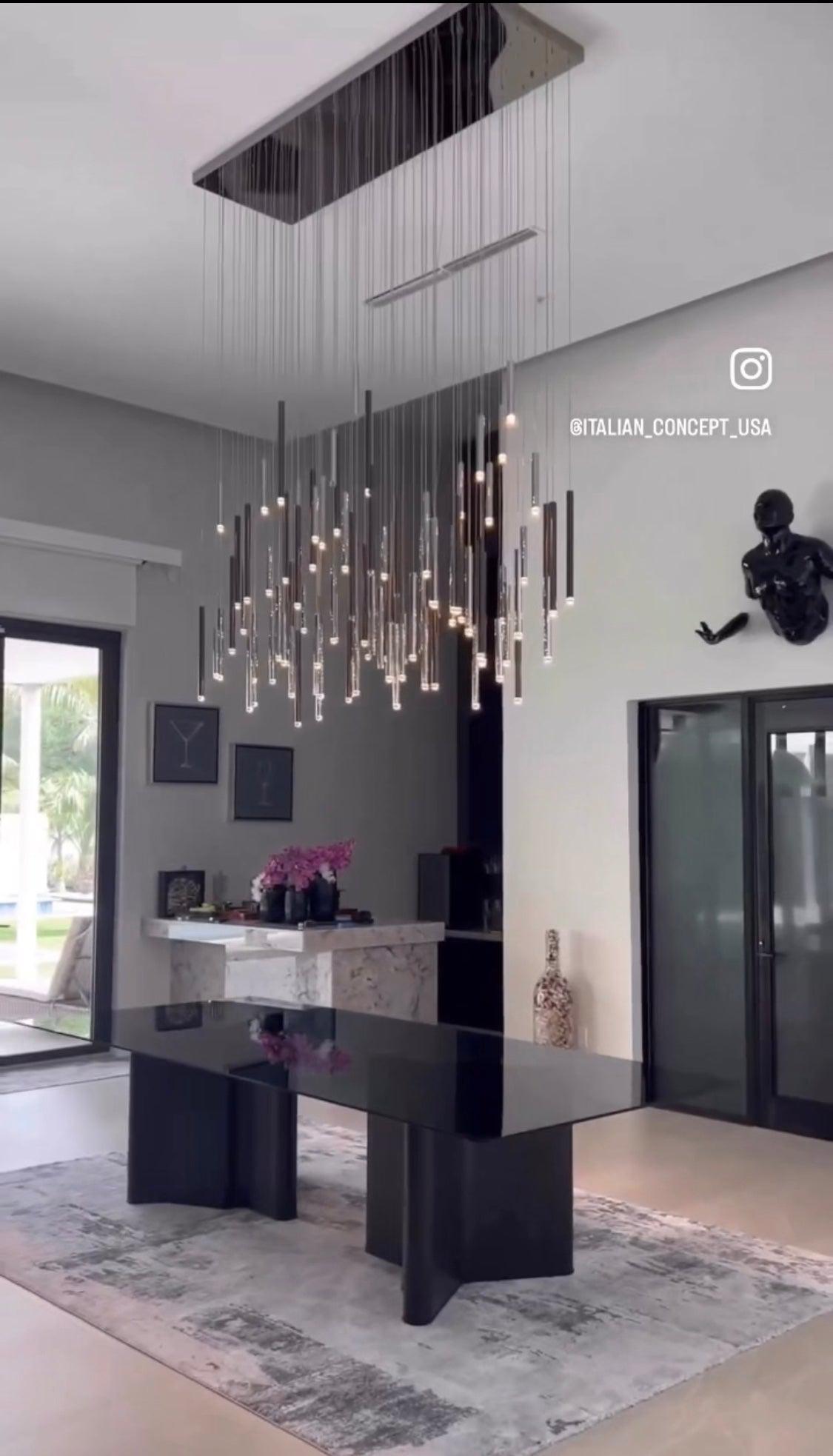 Bellini Rectangular Tri-Tone Tubular Pendant Light Chandelier - Zelnolighting
