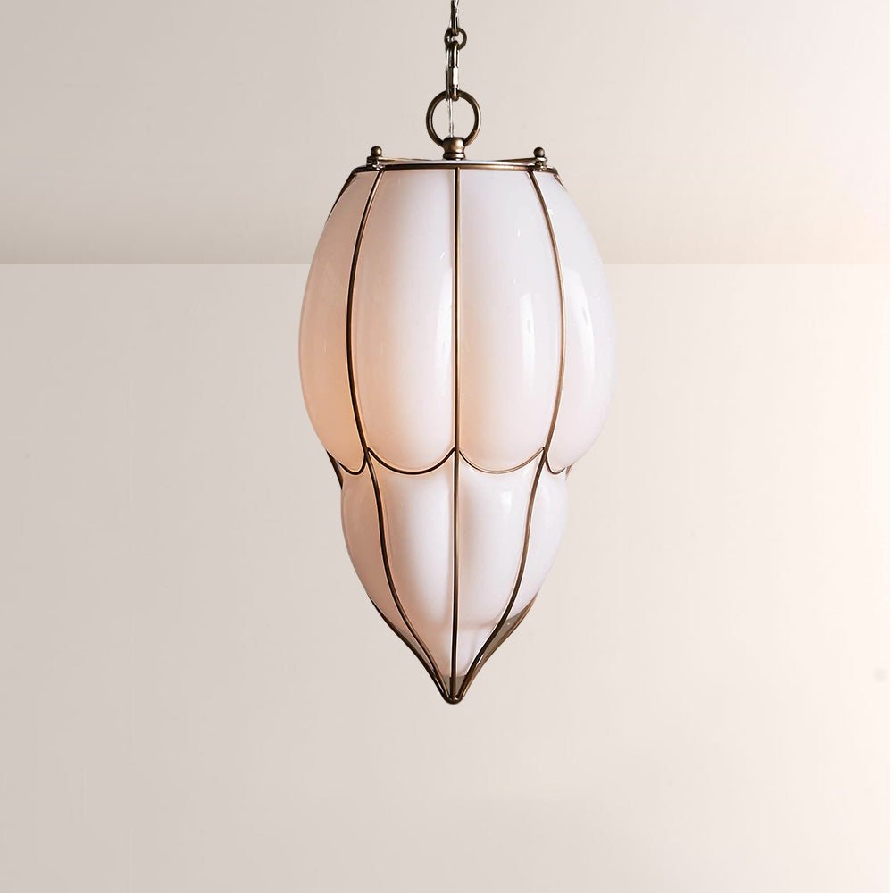 Mara Caged Opal Glass & Brass Large Pendant - Zelnolighting