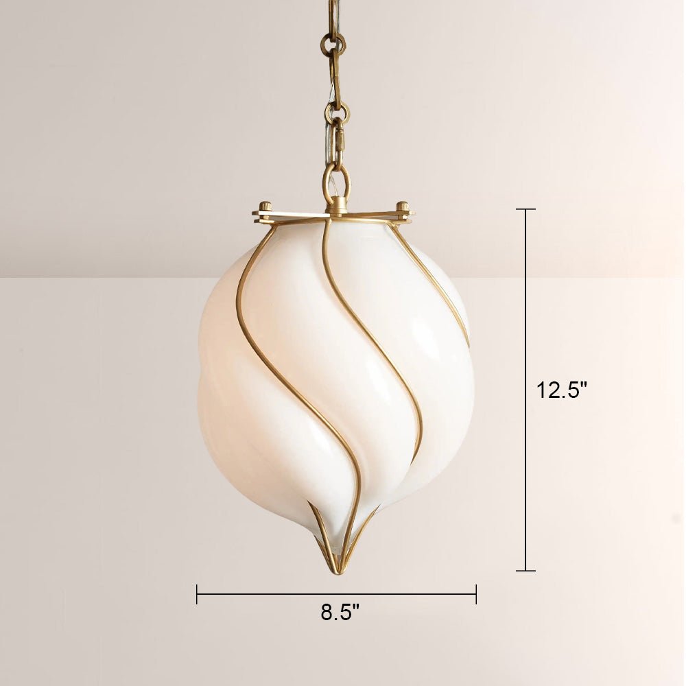Mara Caged Opal Glass & Brass Small Pendant - Zelnolighting