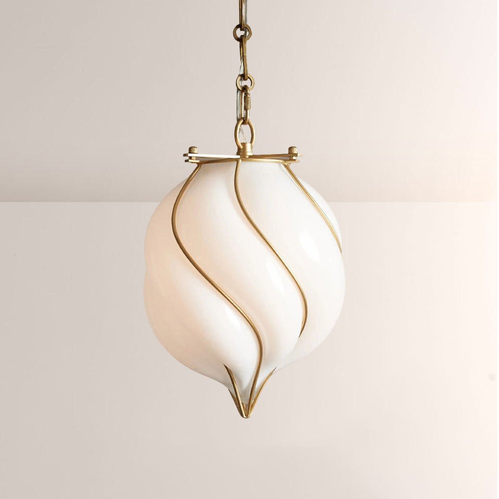 Mara Caged Opal Glass & Brass Small Pendant - Zelnolighting