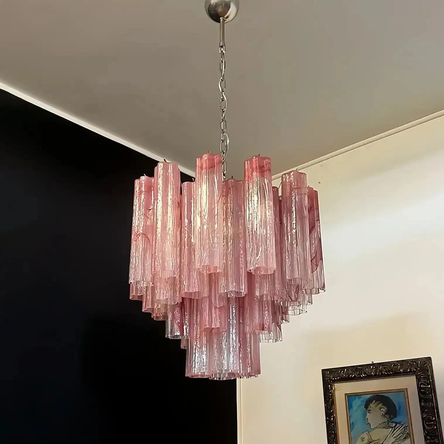 Murano Chandelier – 48 tubes – Alabaster Pink - Zelno Lighting