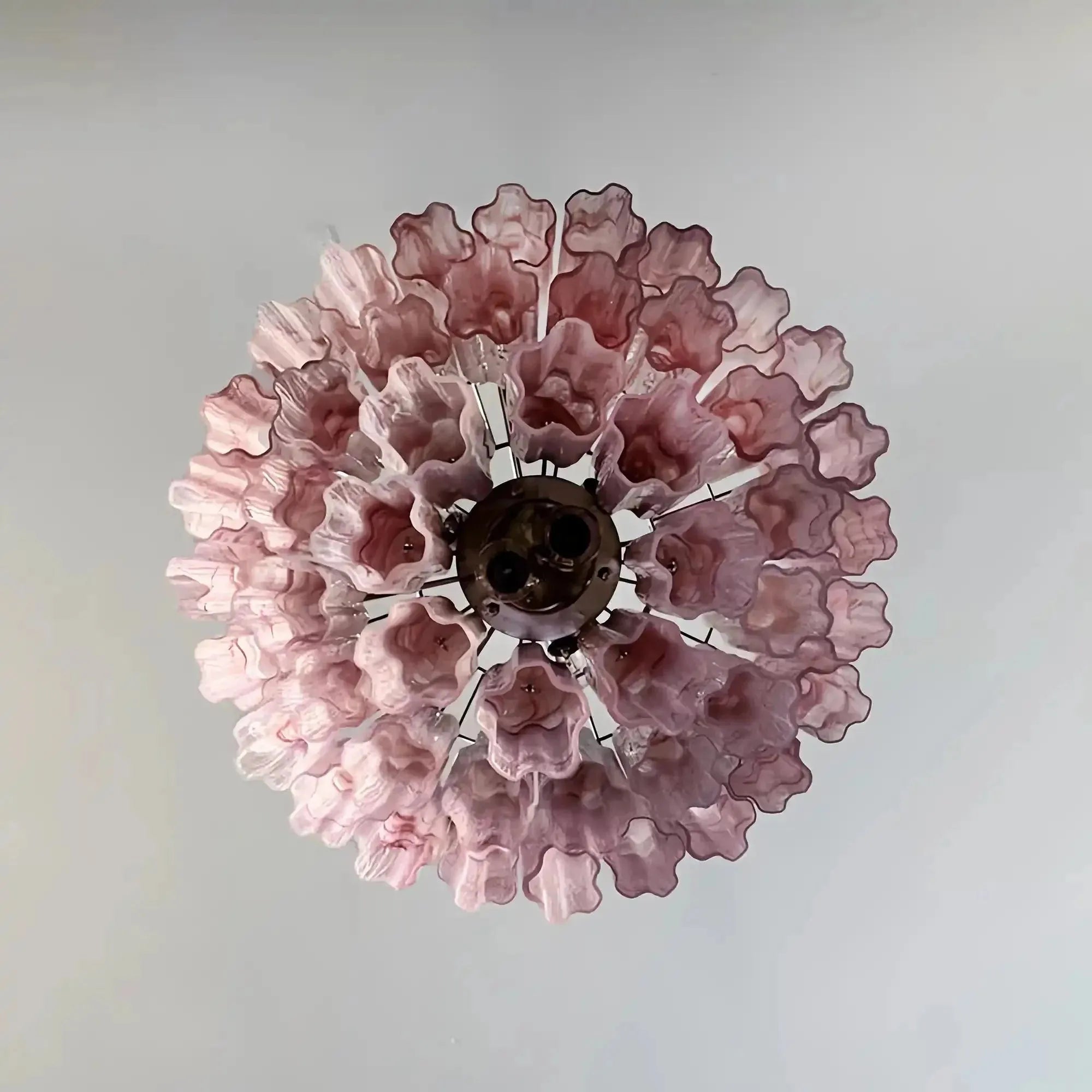 Murano Chandelier – 48 tubes – Alabaster Pink - Zelno Lighting