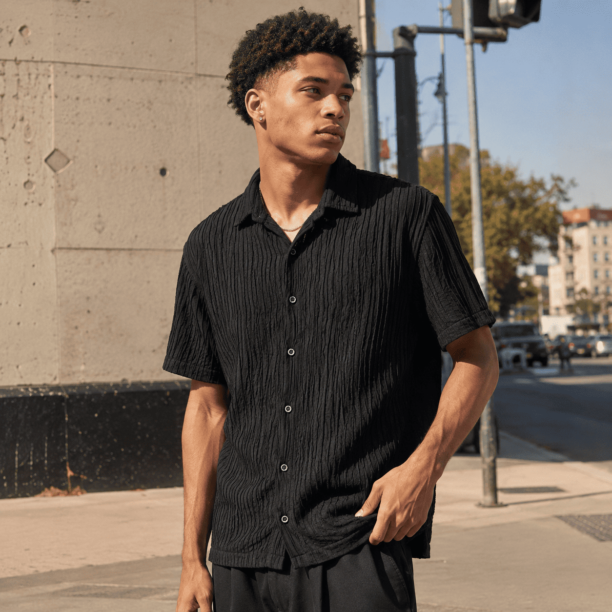 Men's Oversized Crinkle Textured Relaxed Fit Shirt