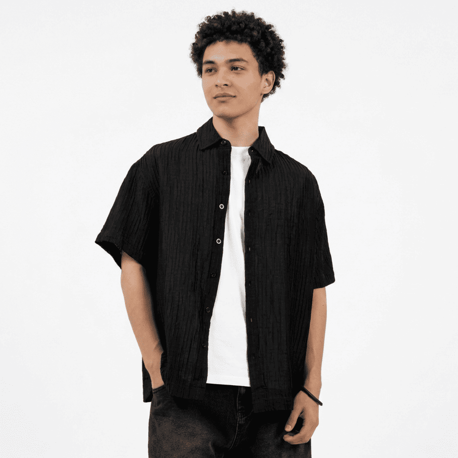 Men's Oversized Crinkle Textured Relaxed Fit Shirt