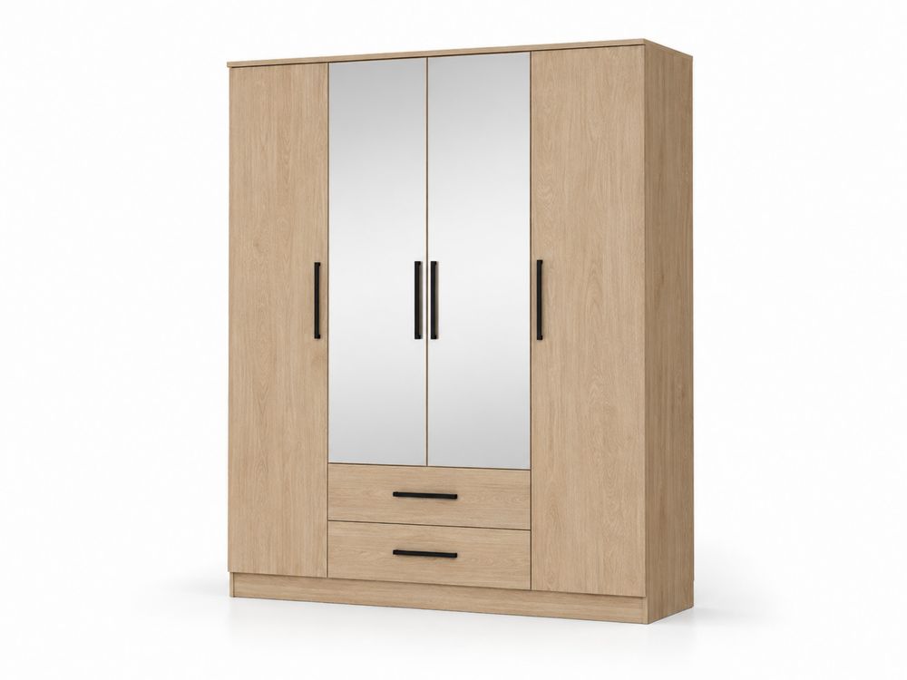 Armario de madera con espejo templado 200x160x60 cm Marrón Claro-Lumvellae