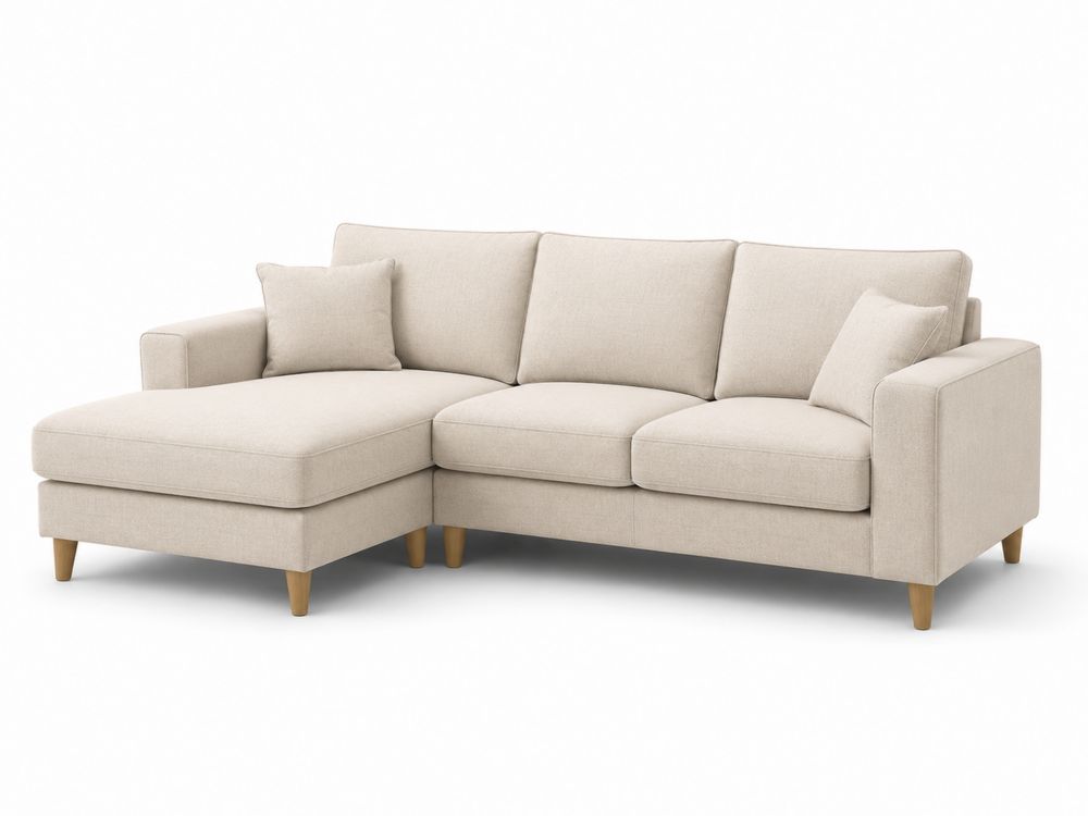 Sofá en L con chaise longue de tela beige de poliéster-Lumvellae