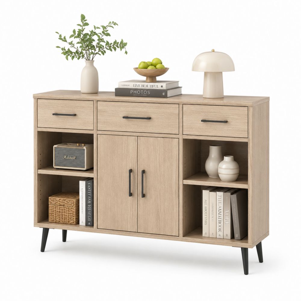 Aparador de Madera de Ingeniería con Cajones y Puertas 120x80x35 cm Roble Claro-Lumvellae