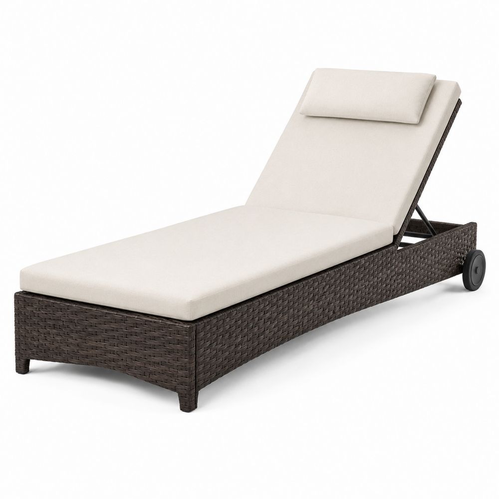 Tumbona de Rattan Sintético con Cojines de Poliéster Beige-Lumvellae