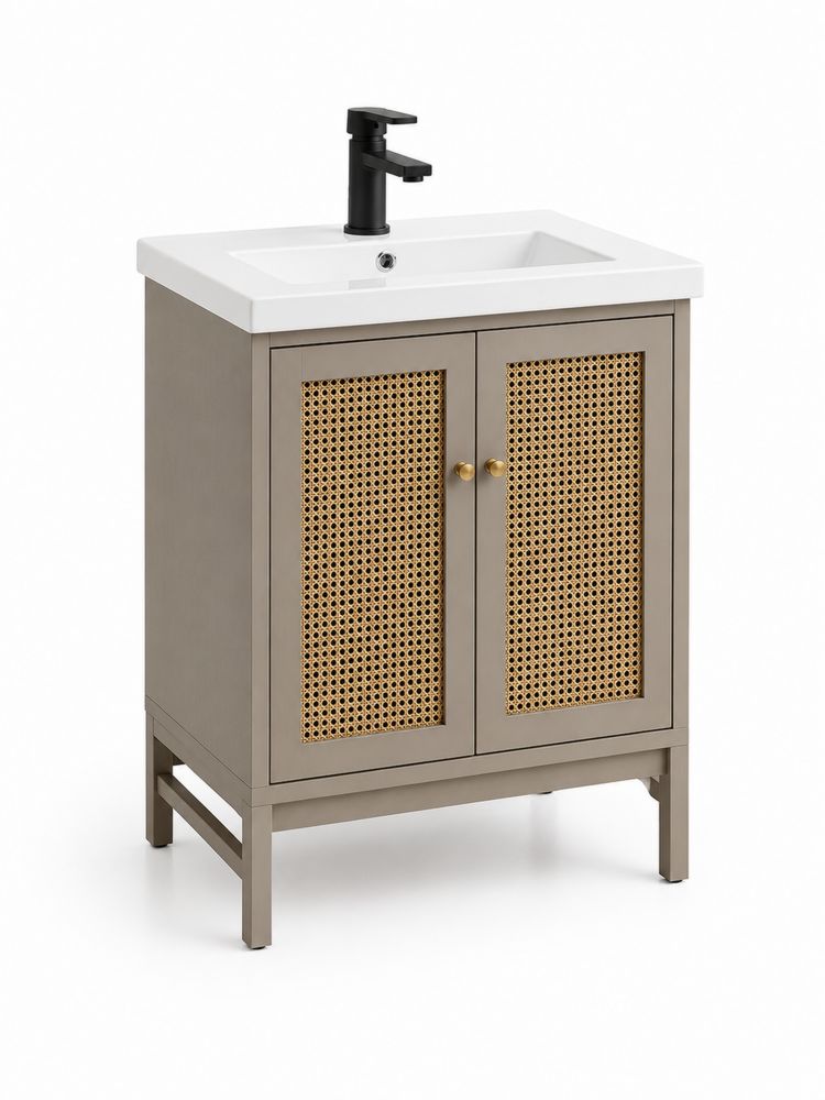 Mueble de lavabo con puertas de mimbre 80x60x45 cm madera marrón-Lumvellae