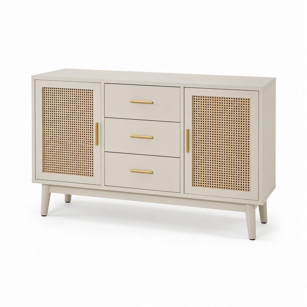 Aparador de Madera Contrachapada y Mimbre 120x40x80 cm Beige-Lumvellae