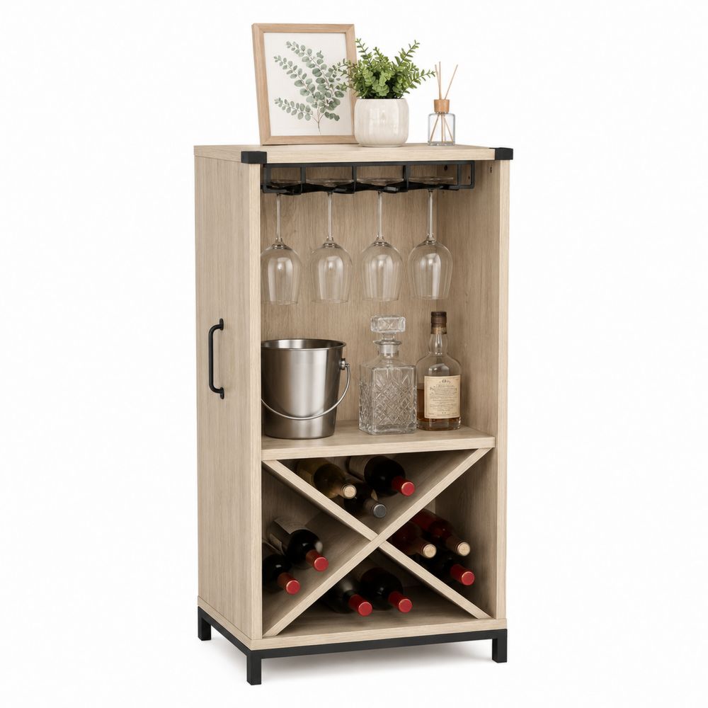 Aparador de salón de madera con porta copas y botellero-Lumvellae