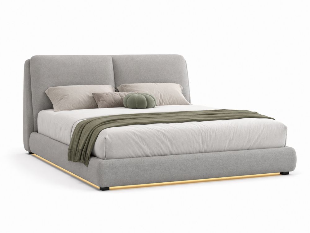 Cama de tela gris con cabecero-Lumvellae