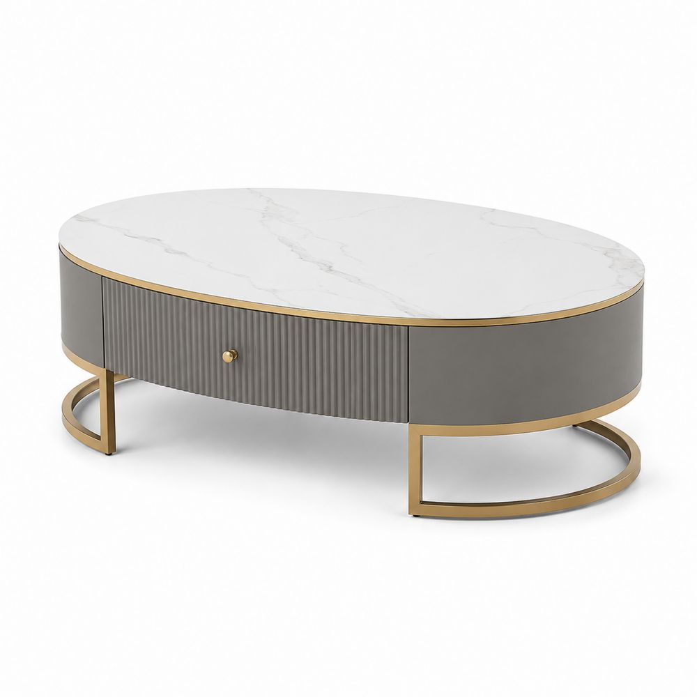 Mesa de centro ovalada de mármol sintético con estructura de metal-Lumvellae
