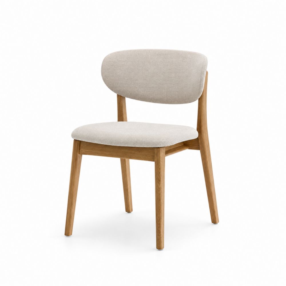 Silla de madera con asiento y respaldo tapizados en tela beige-Lumvellae