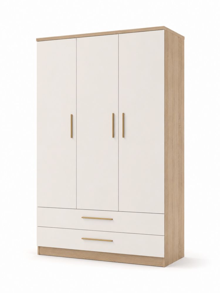 Armario de 3 puertas con cajones en MDF y aglomerado Blanco/Roble-Lumvellae