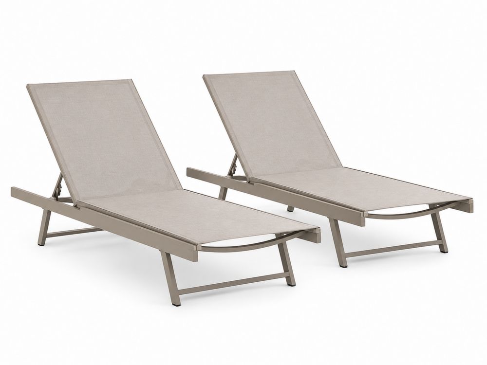 Conjunto de 2 tumbonas ajustables de aluminio y textilene beige-Lumvellae