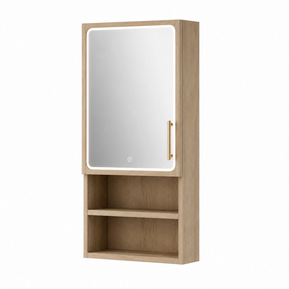 Armario de baño con espejo LED y madera de roble-Lumvellae